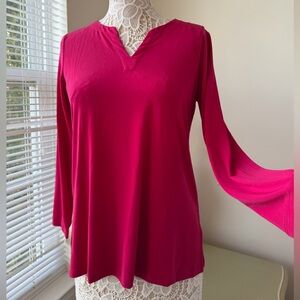 NWT Susan Graver Liquid Knit Long Sleeve Top Red Size Petite Small Work Travel